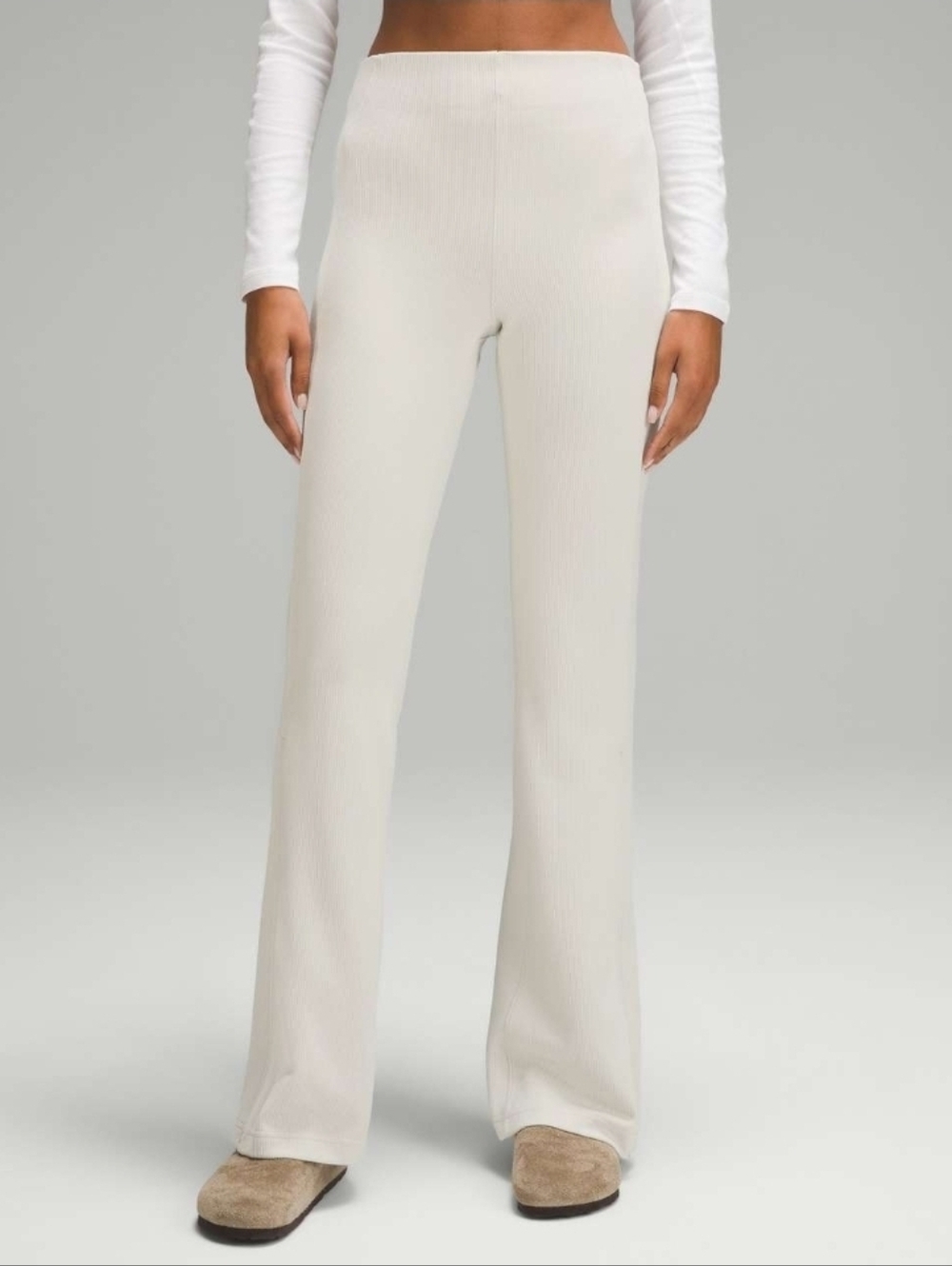 lululemon athletica Cream Ribbed Boot-Cut Pants